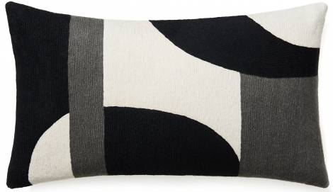 Judy Ross Textiles Hand-Embroidered Chain Stitch Luna Throw Pillow cream/black/dark grey